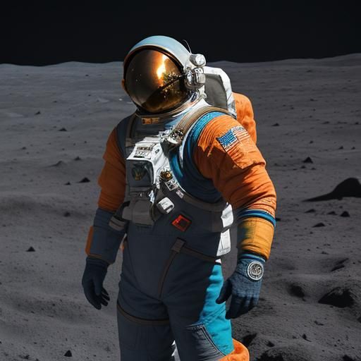 Surreal Lunar Exploration: An Oil Painting of Astronauts