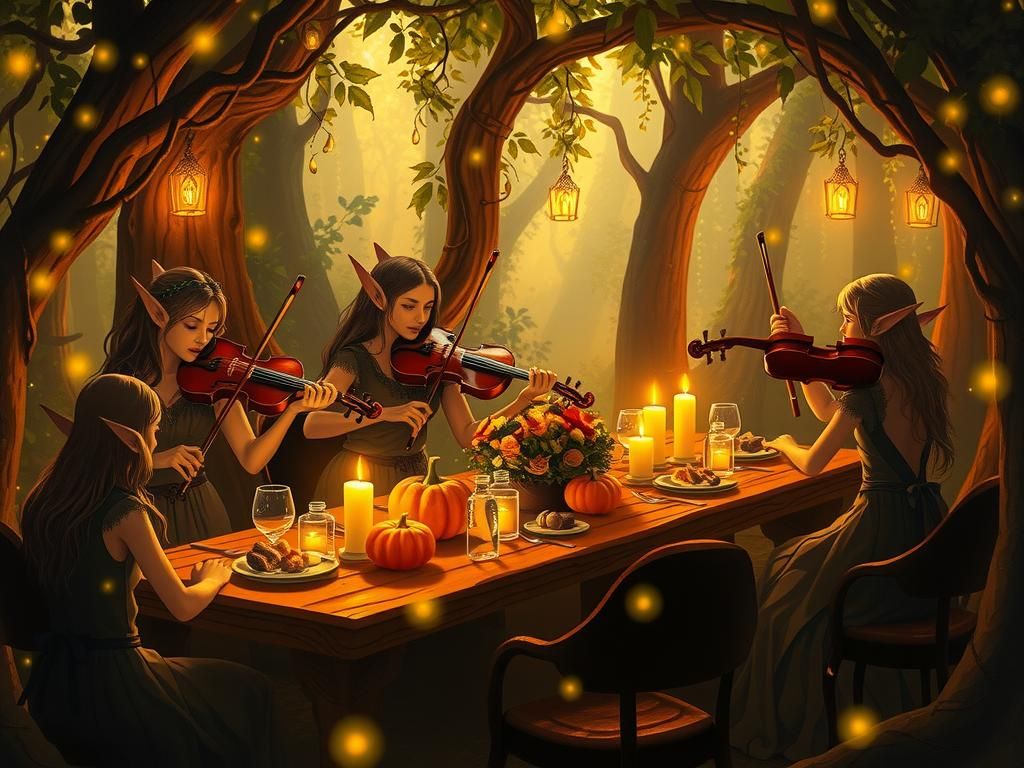 Elven Feast in Woodland Kingdom, Fairytale Style