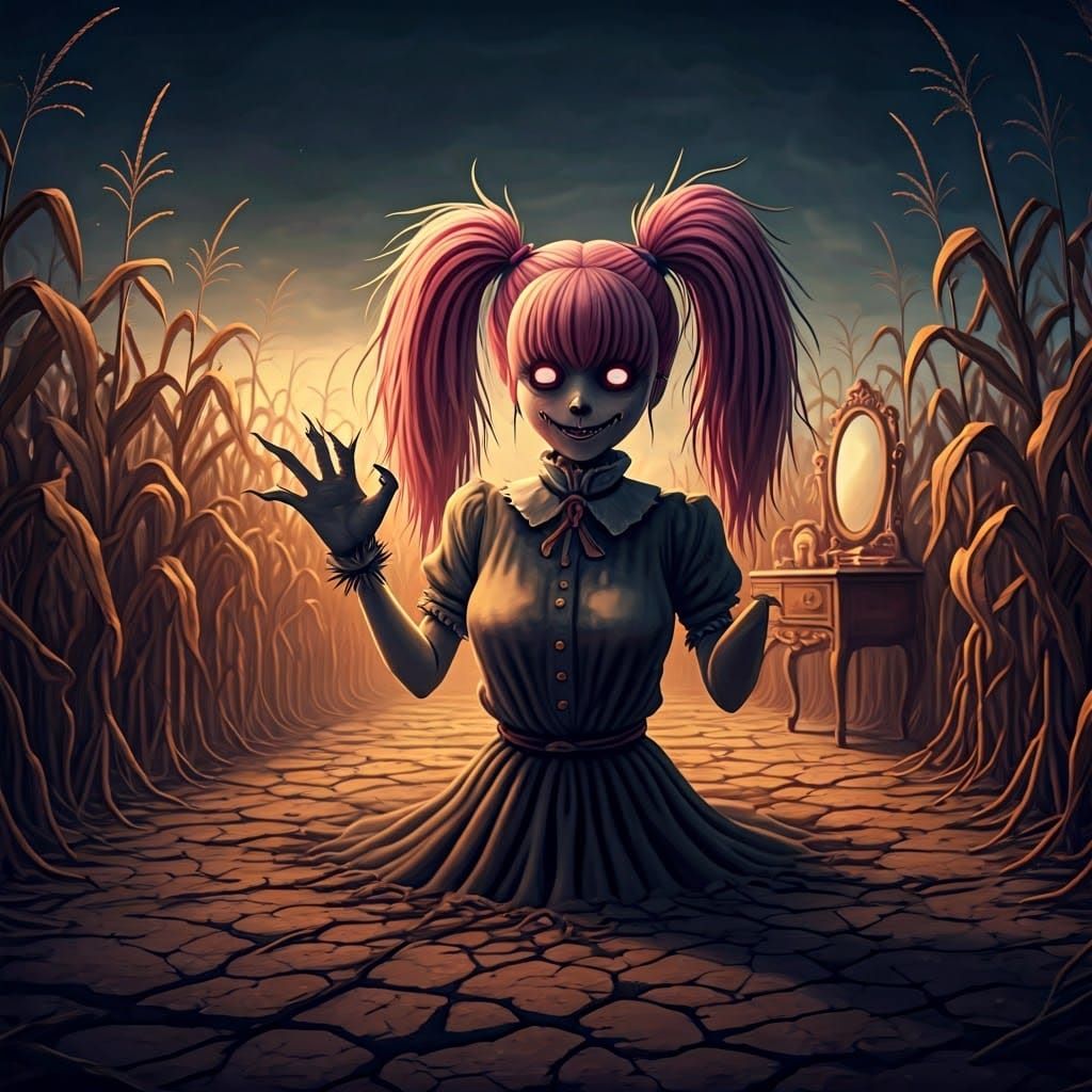 Creepy Cute Scarecrow Girl in Manga Style