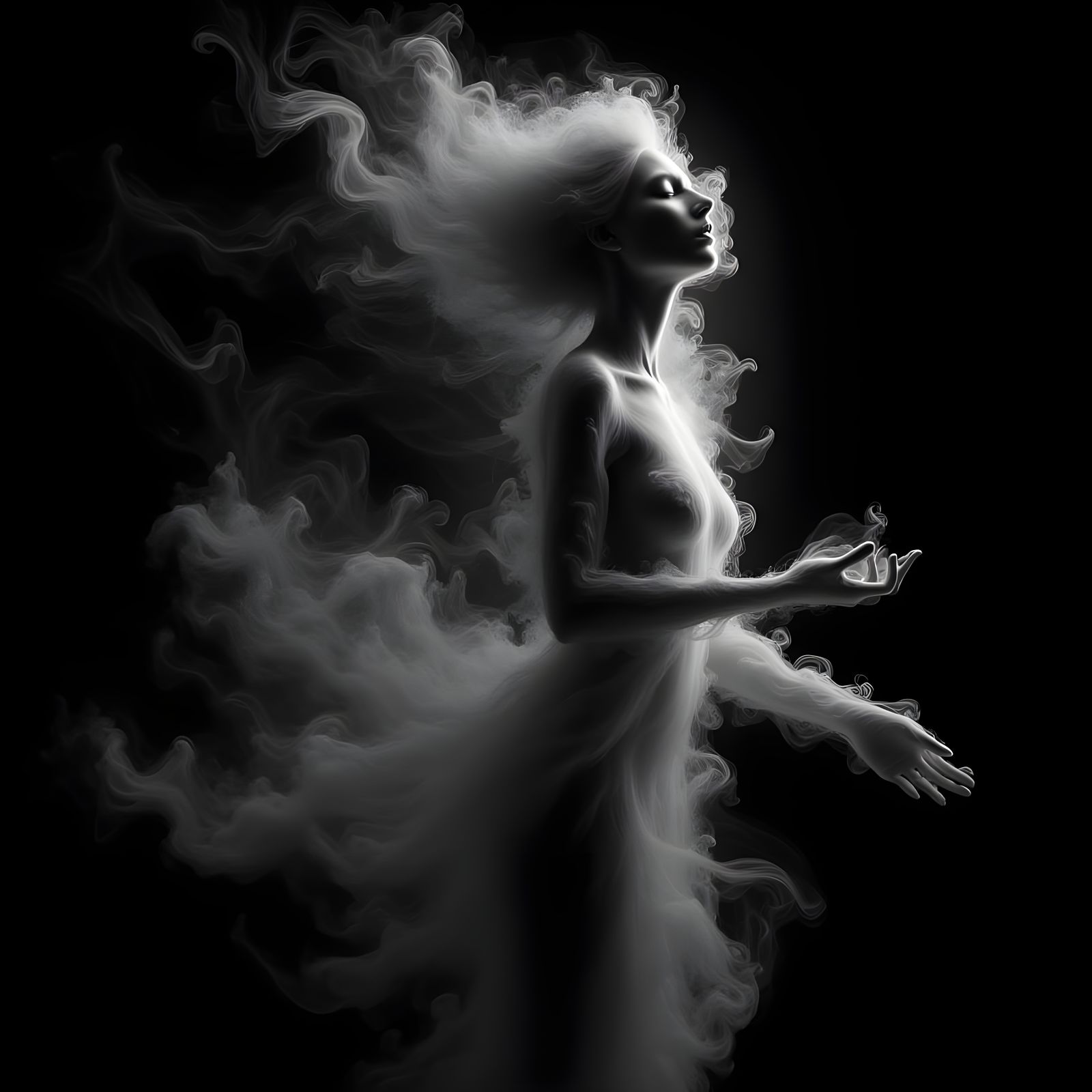 Ethereal Smoke Portrait of Woman in Monochromatic Style
