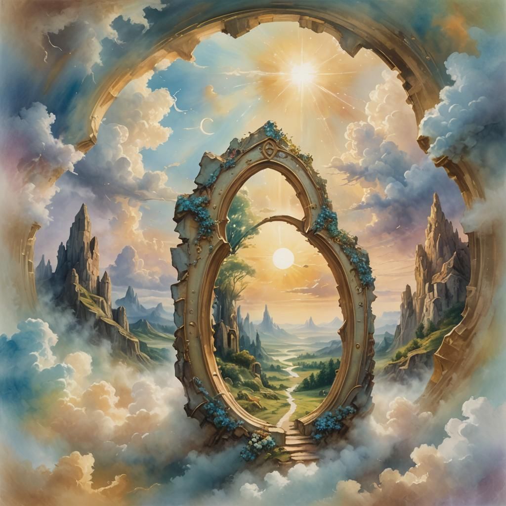 Surreal Alien World Through Keyhole: Ethereal Oil Painting