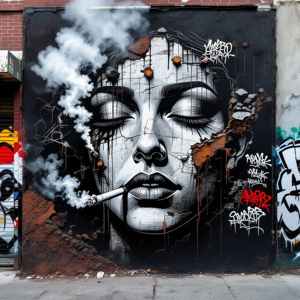 Goth Street Art Mural Critiquing Industrialization