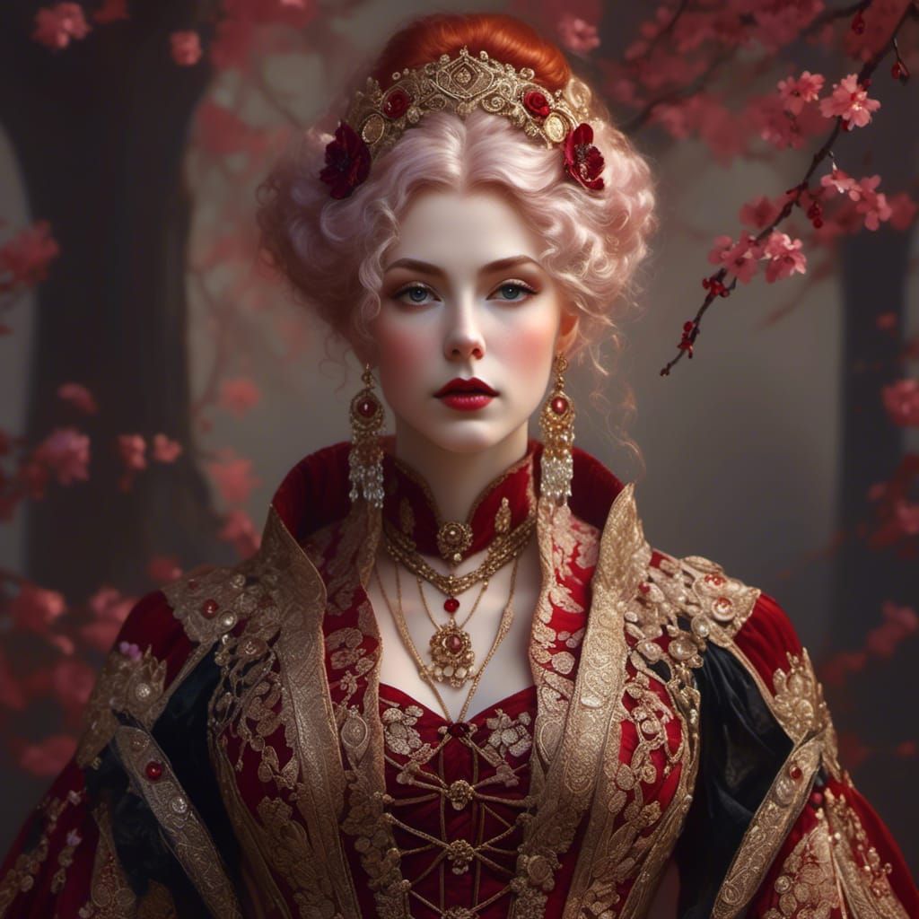 Hedge Witch with Cherry Blossoms in Victorian Style