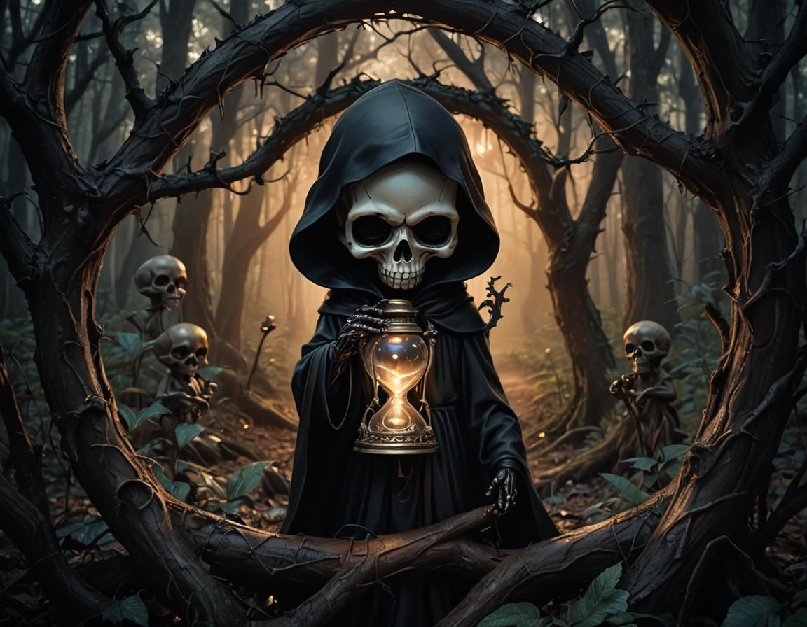 Chibi Grim Reaper in Dark Surrealism Style