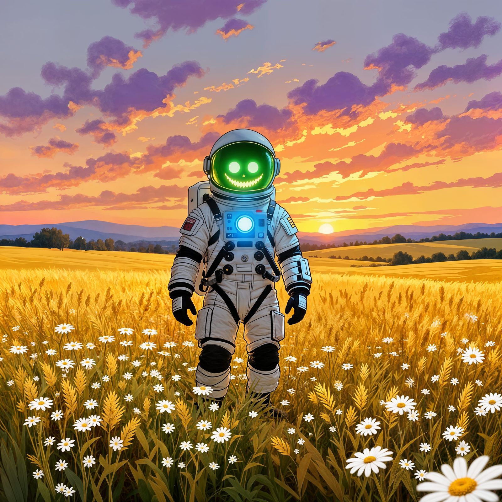 Astronaut Exploring an Open Field