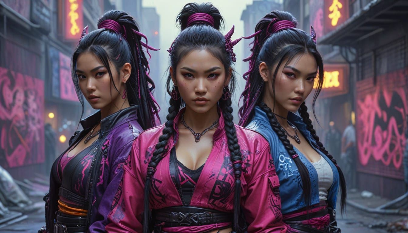 Cyberpunk Demon Hunters in Graffiti Style