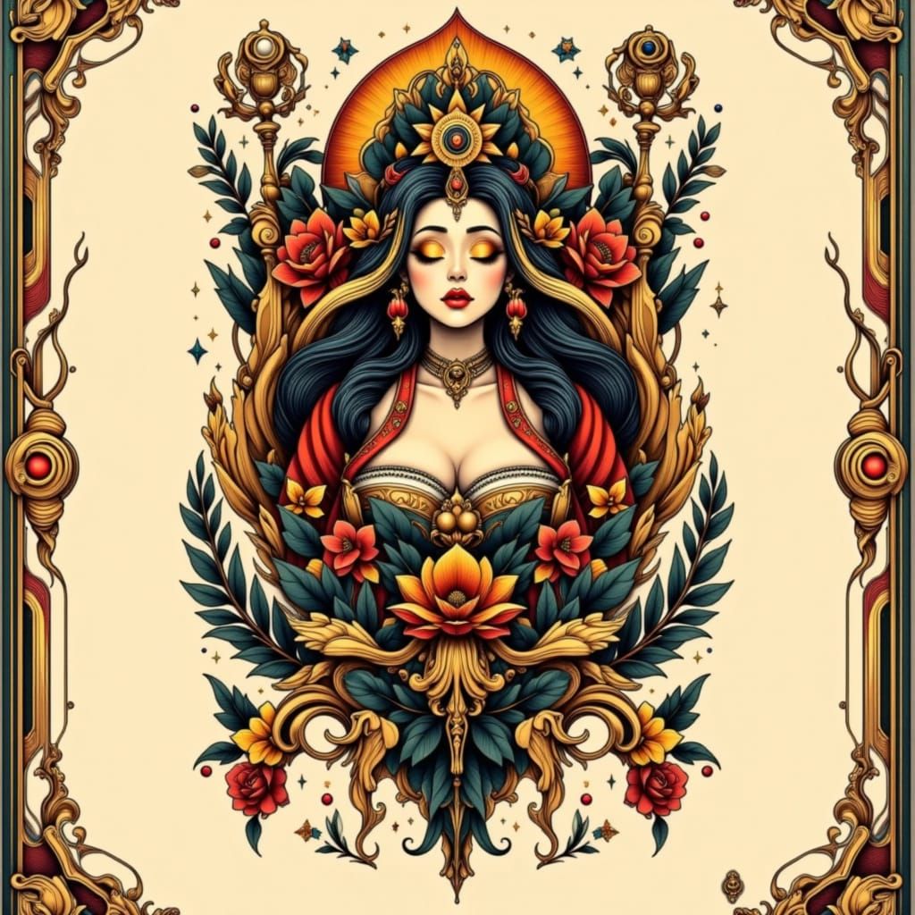 Neo Traditional Tattoo Tarot Card Art