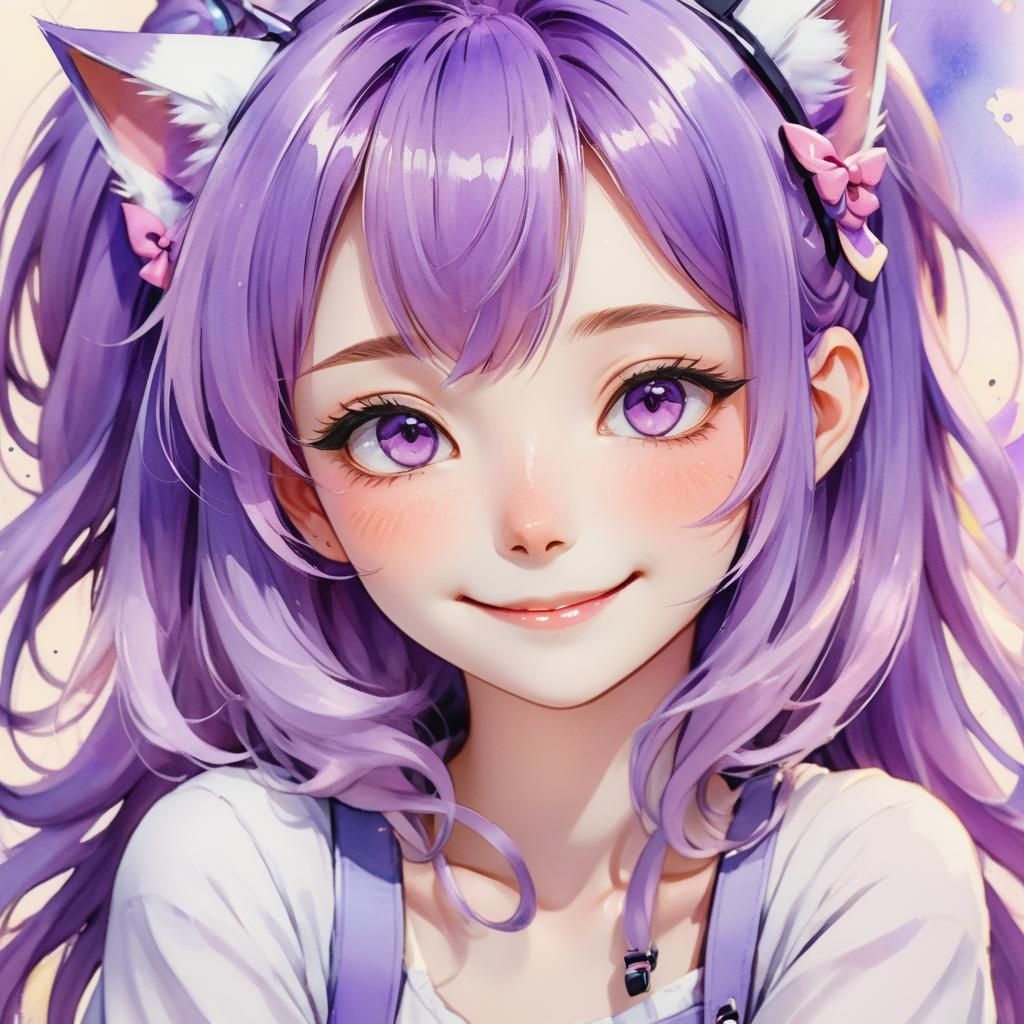 Anime Girl Portrait in Vibrant Watercolor Style