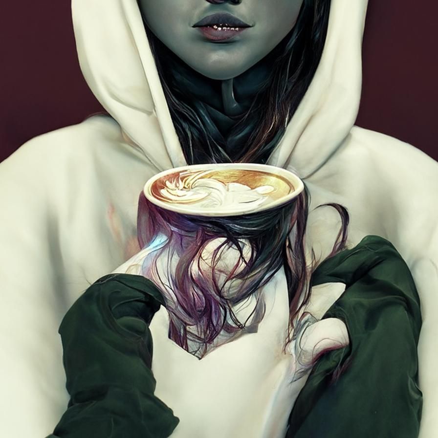 Girl with Latte Art in Art Nouveau Anime Style