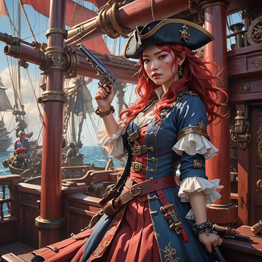 Cute Pirate Queen Fires Flintlock Pistol