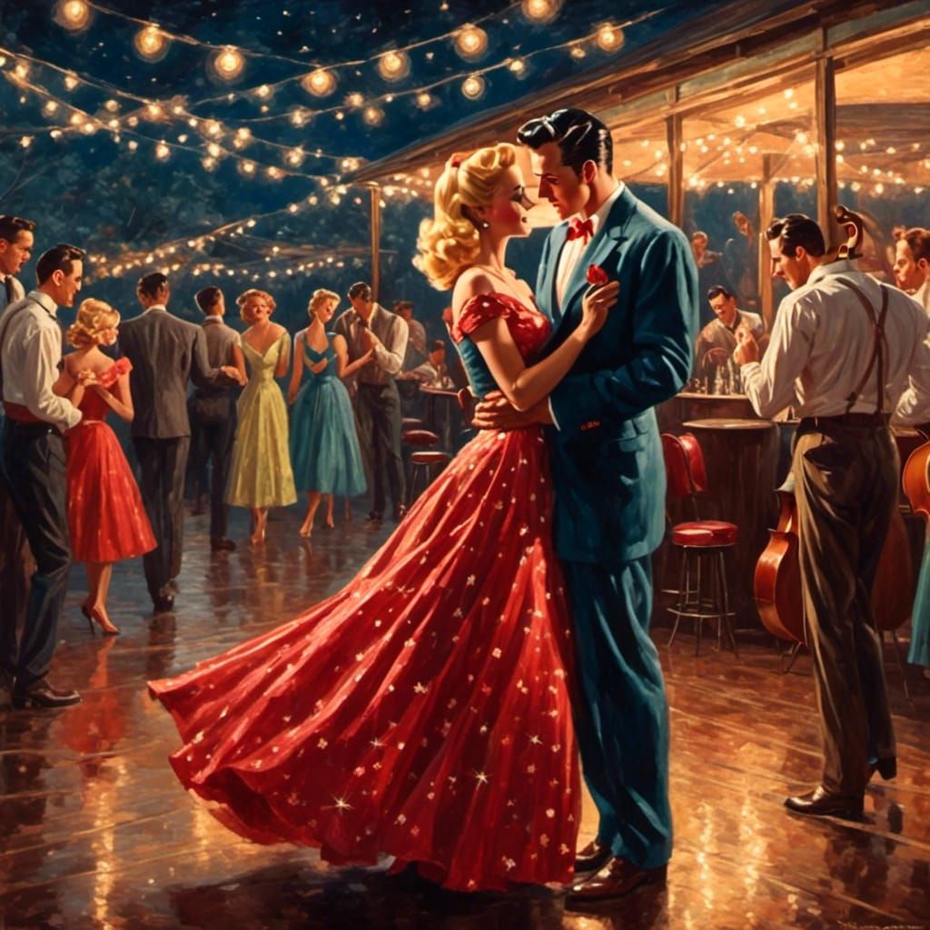 Couple's Rockabilly Dance Under Starry Sky