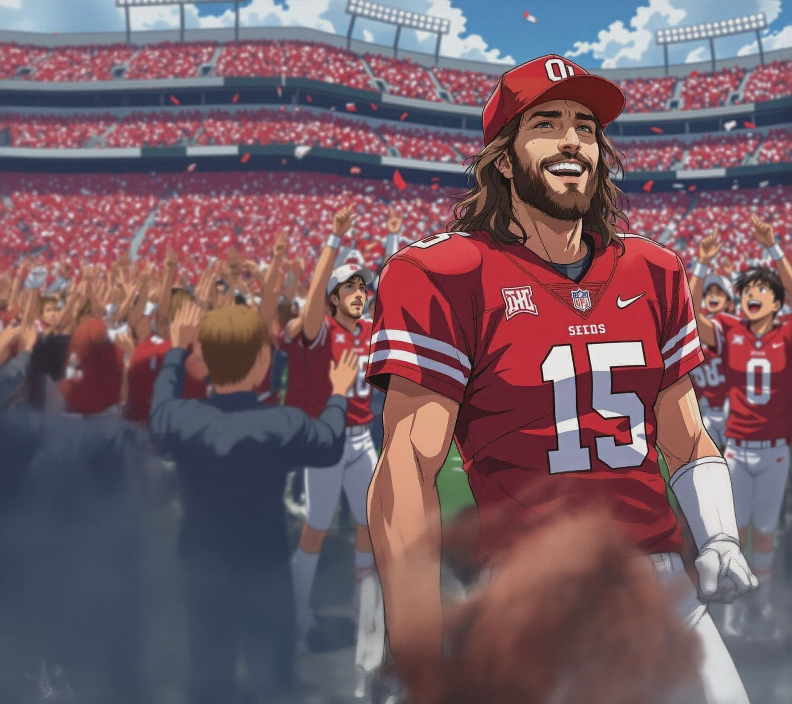 Jesus Christ at College Football Game in Anime Style