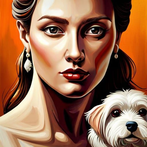 Elegant Woman and Dog Portrait in Renaissance Style