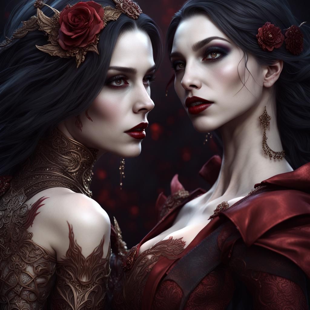 Elegant Vampire Women Dancing in Dark Fantasy Style