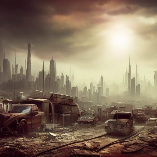 Post-Apocalyptic Cityscape: Nature Reclaims Urban Ruins