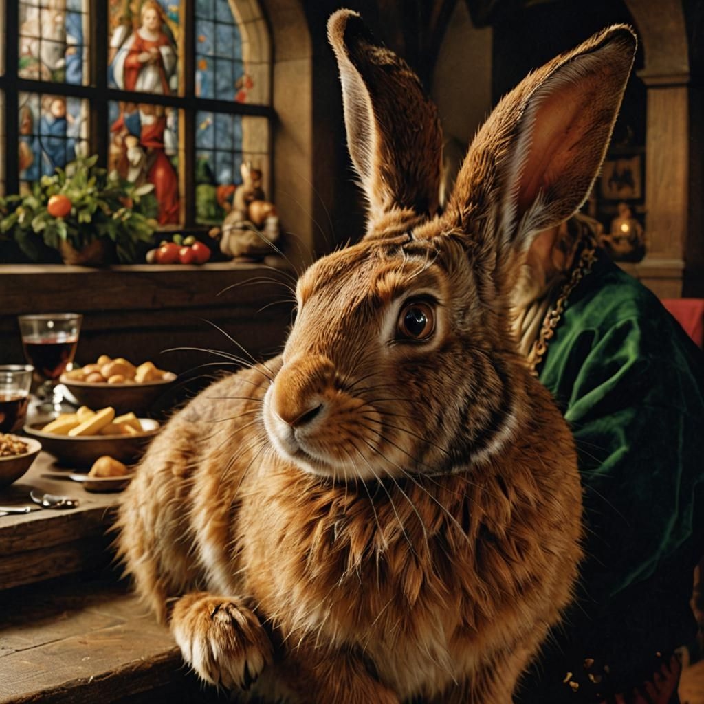 Medieval Painting Characters Party at Night, Hyperrealism