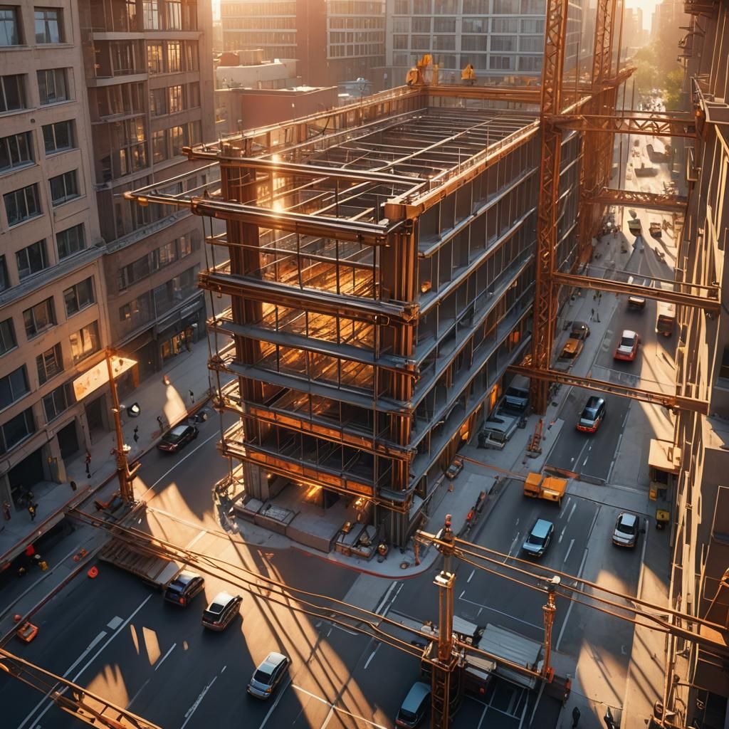 Building Under Construction at Golden Hour