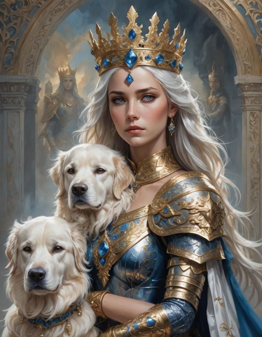 A captivating illustration of a regal female warrior, exudin...