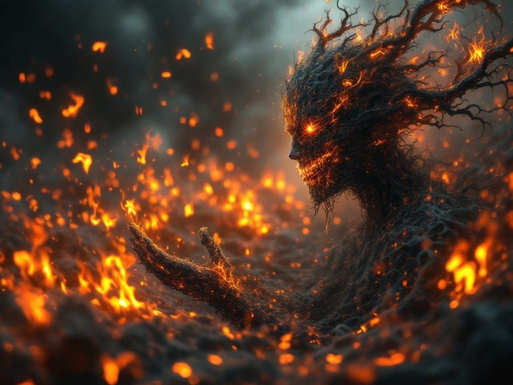 Fiery Fractal Self-Portrait with Flaming Notes