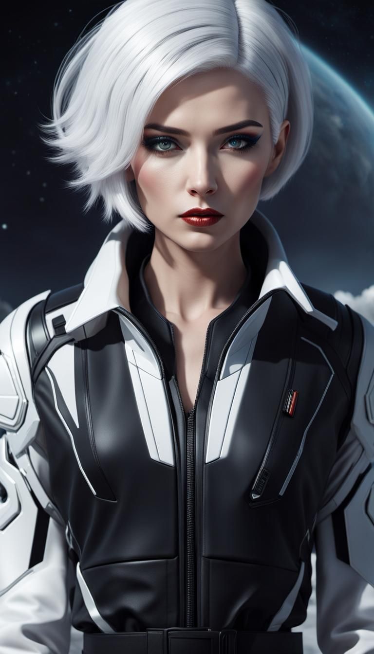 Beautiful Woman with Spaceship, Retrofuturism Art