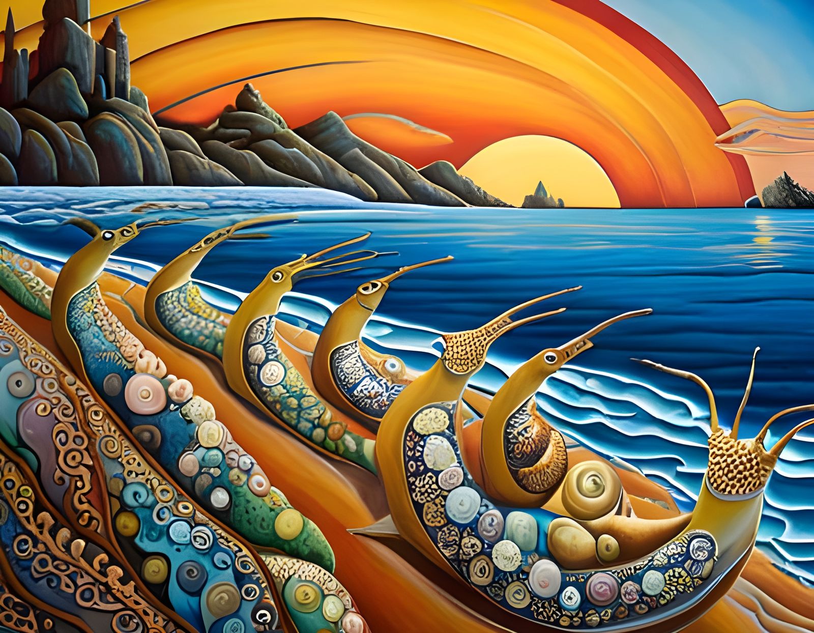 Fairy Snail Warriors Attack Wave, Art Nouveau Style