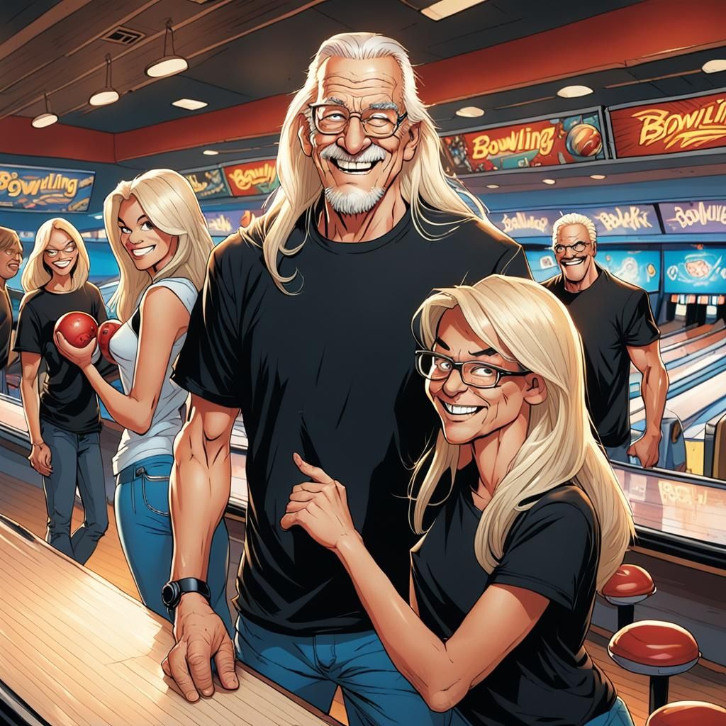 Comic Style: Old Man at Bowling Alley