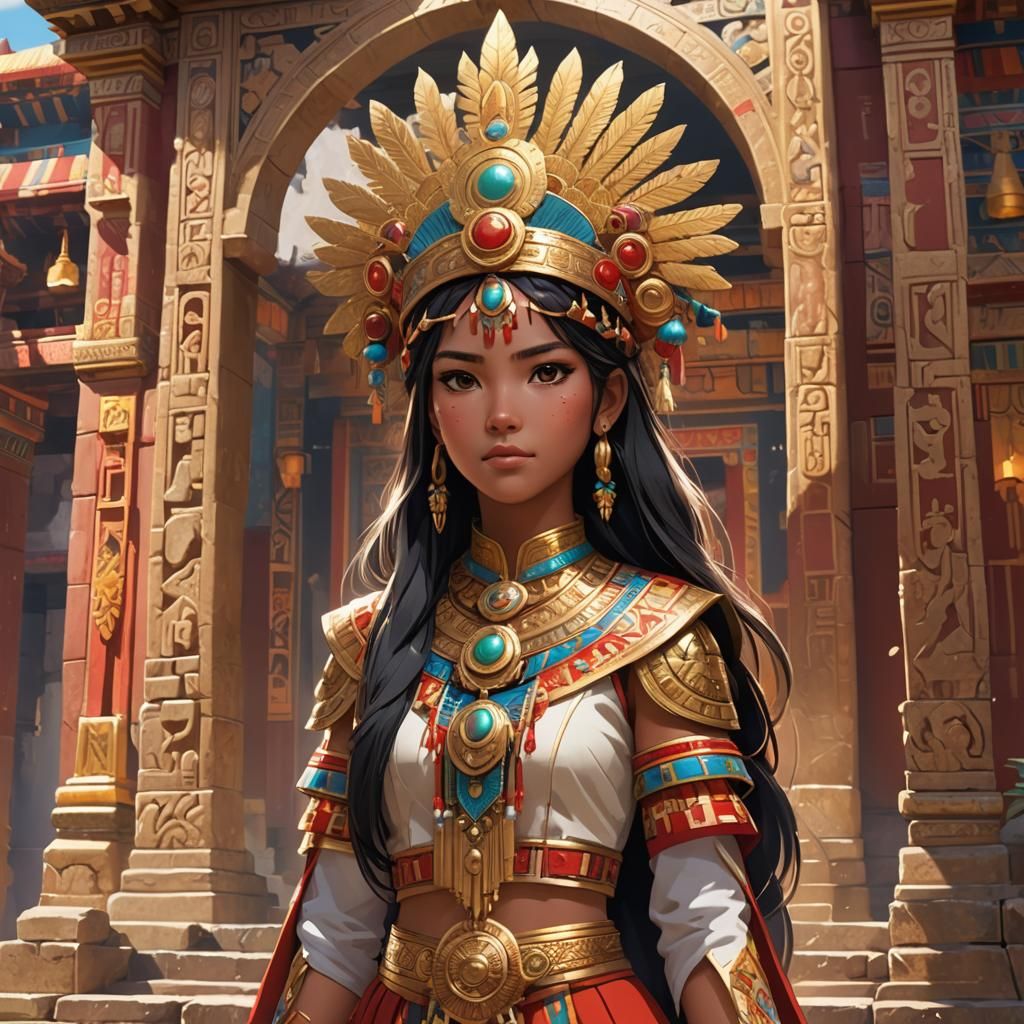 Peruvian Princess in Inca Temple: Anime Concept Art