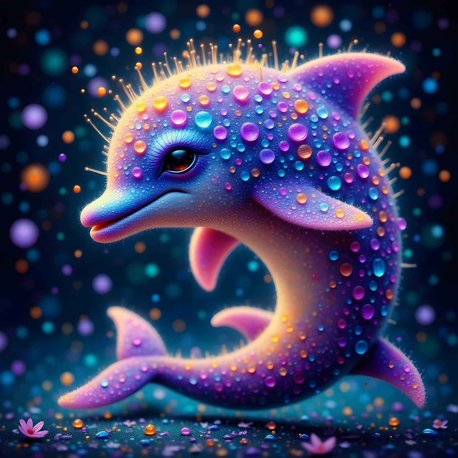 Vibrant Impasto Dolphin with Iridescent Spots