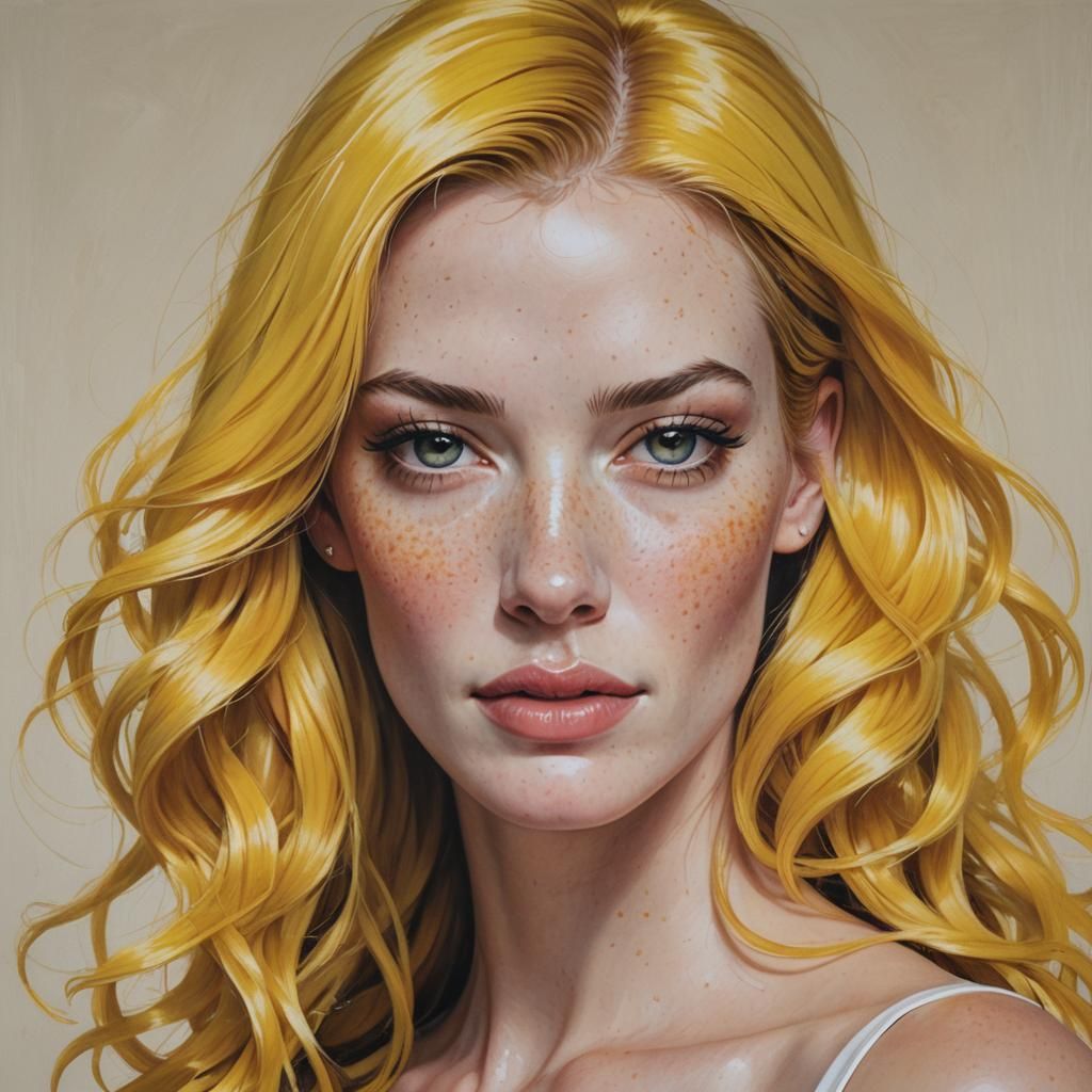 Hyperrealistic Painting of a Yellow-Haired Woman