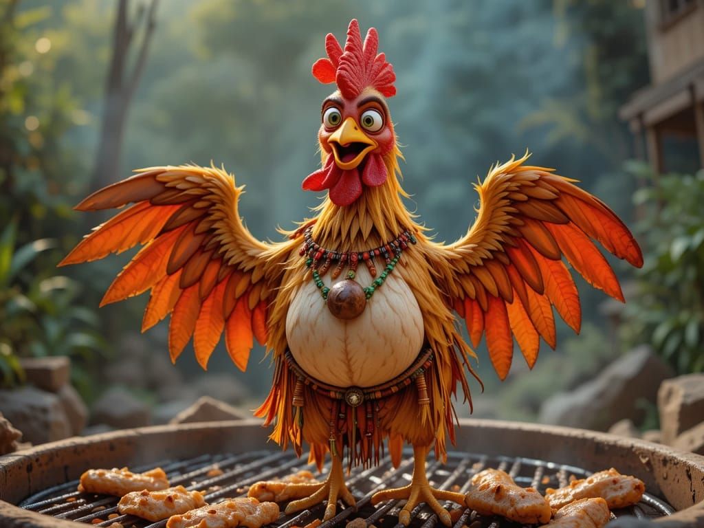 Surreal Cartoon Chicken Dances Lambada on the Grill