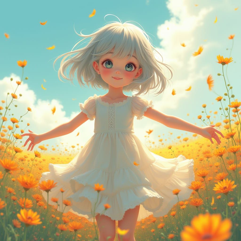Girl Dancing in Wildflowers, CG Illustration
