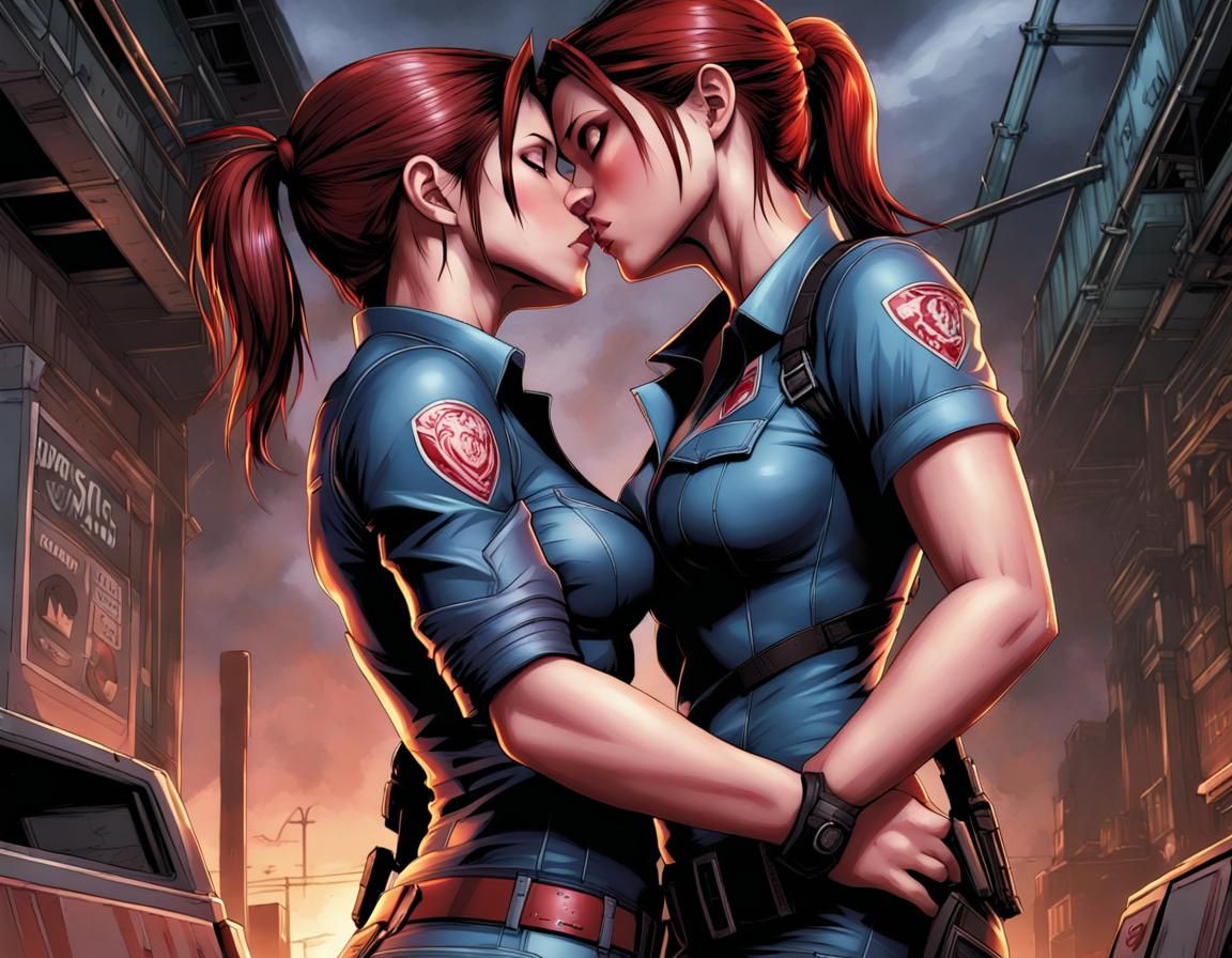 Jill Valentine and Claire Redfield Kissing Comic Cover