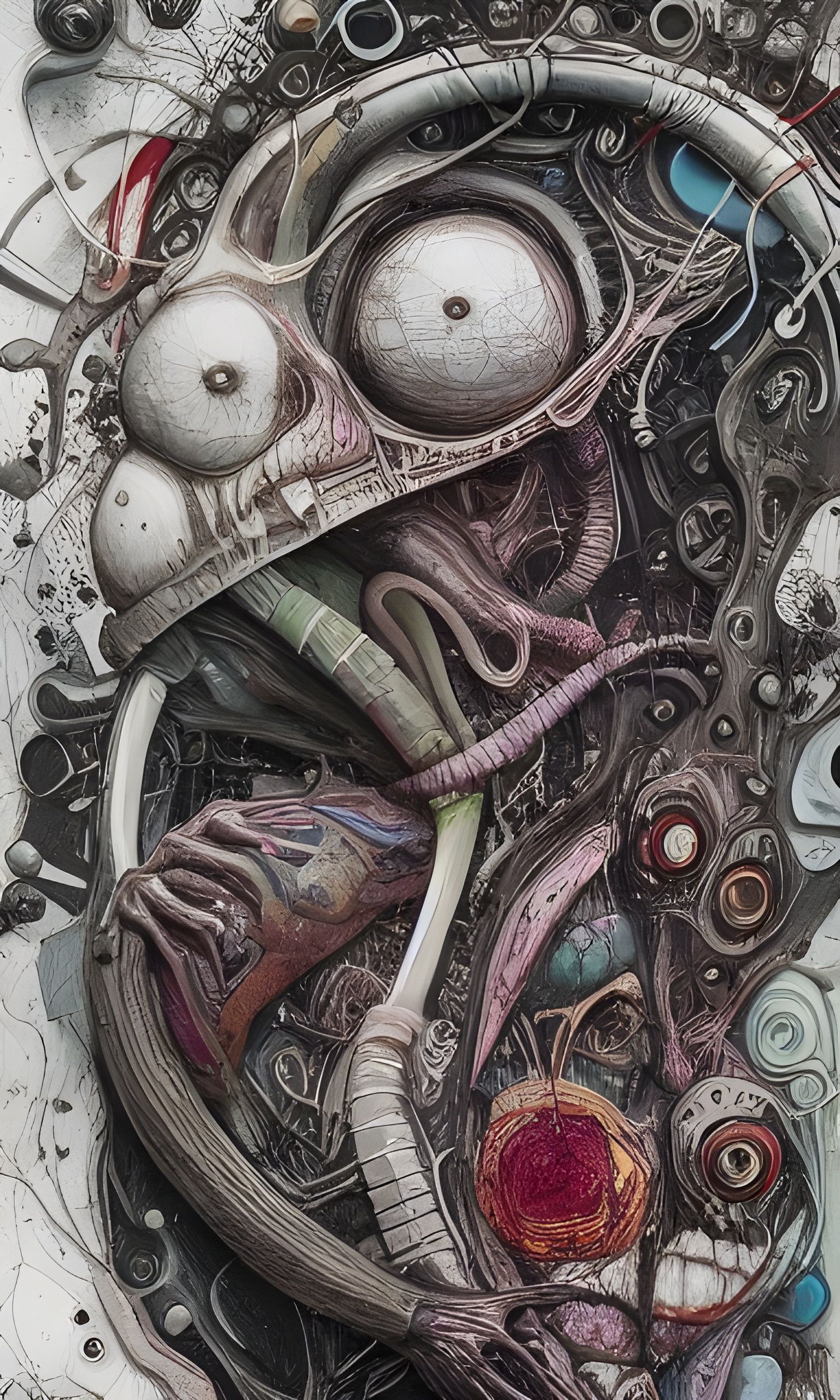 Detailed Alien Anatomy in Mixed Media Illustration