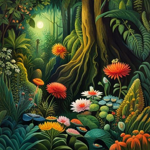 Enchanted Night Jungle: A Maximalist Illustration