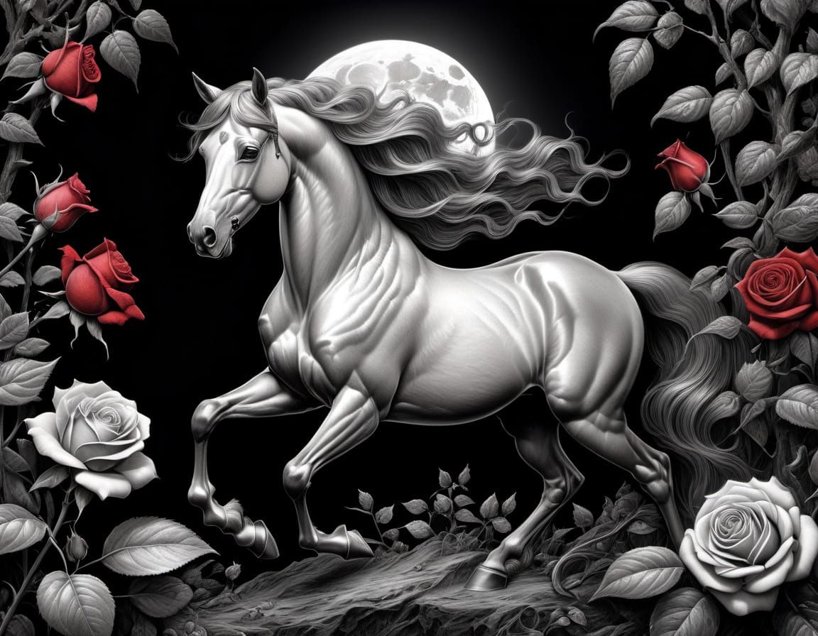 Ethereal Black and White Centaur by Moonlight
