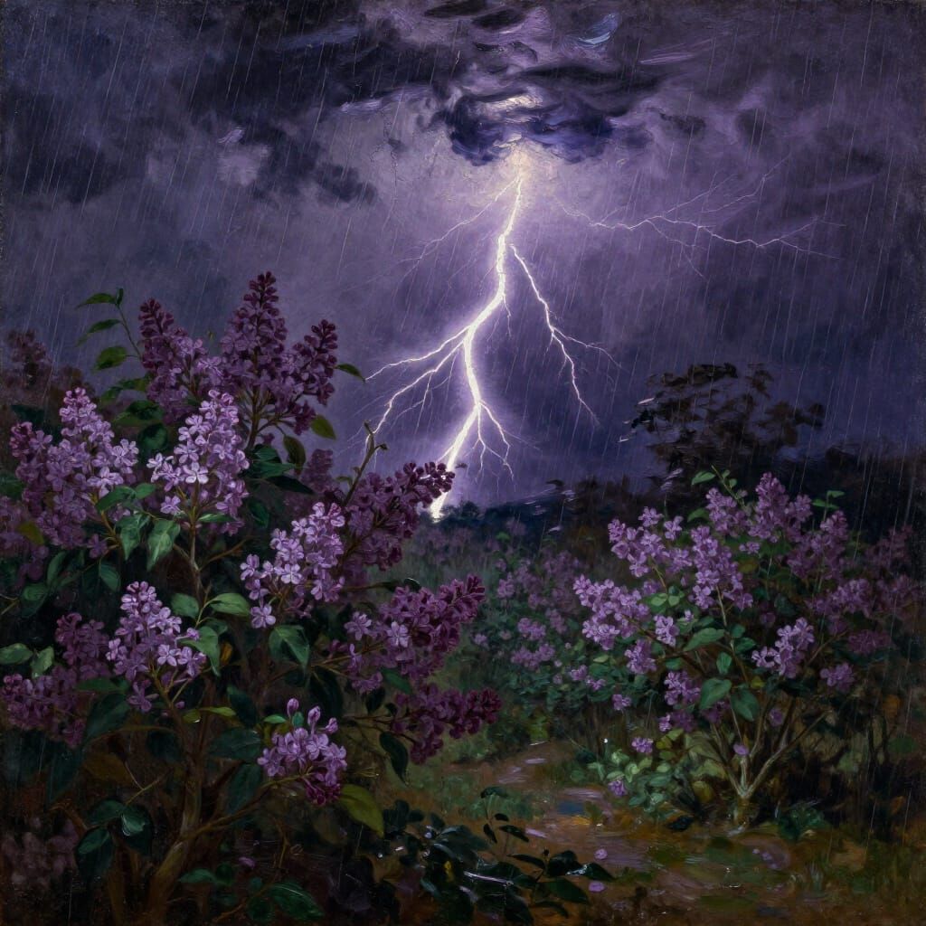 Baroque Lilac Garden in Violent Storm Oil Painting