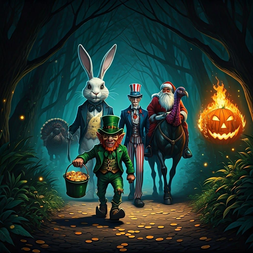 Holiday Parade in Moonlight, Cinematic Illustration