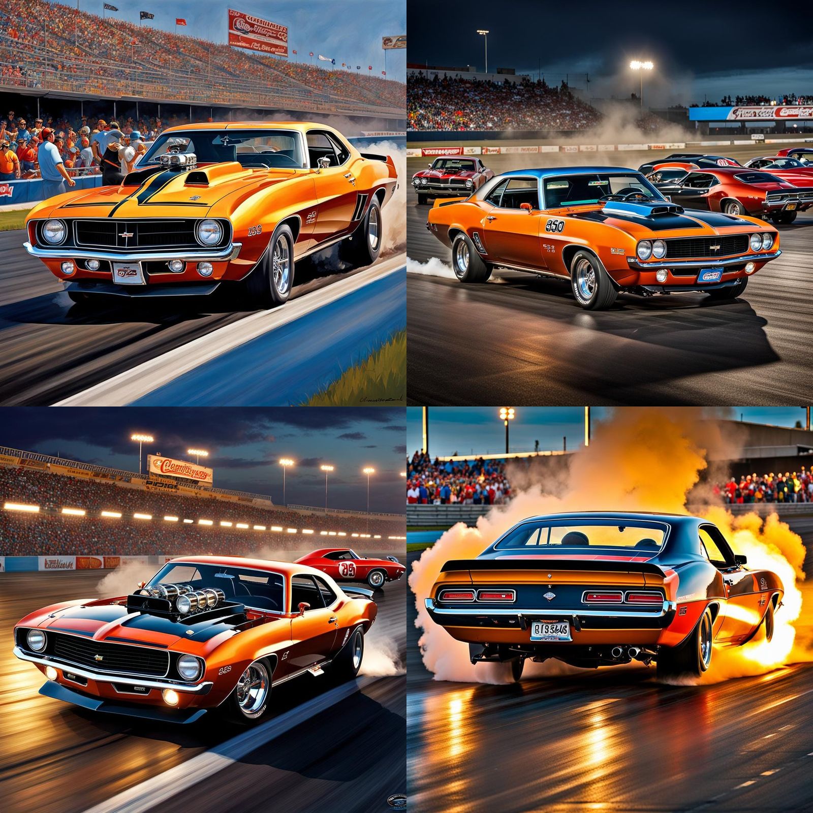 Classic muscle car drag racing speedway