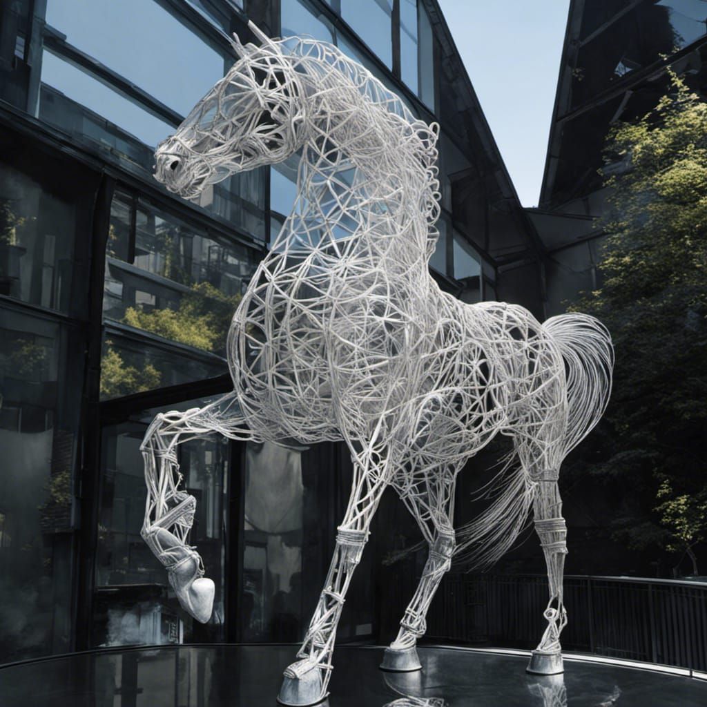 Detailed Wire Sculpture of Rearing Horse