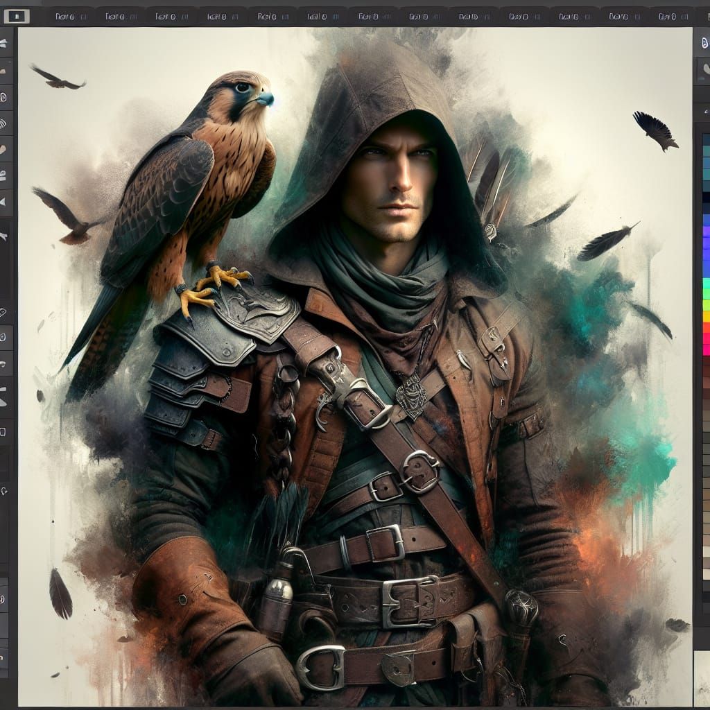 Fantasy Ranger with Falcon Concept Art in 8k