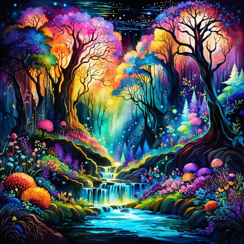 Luminescent Magic Forest Digital Illustration