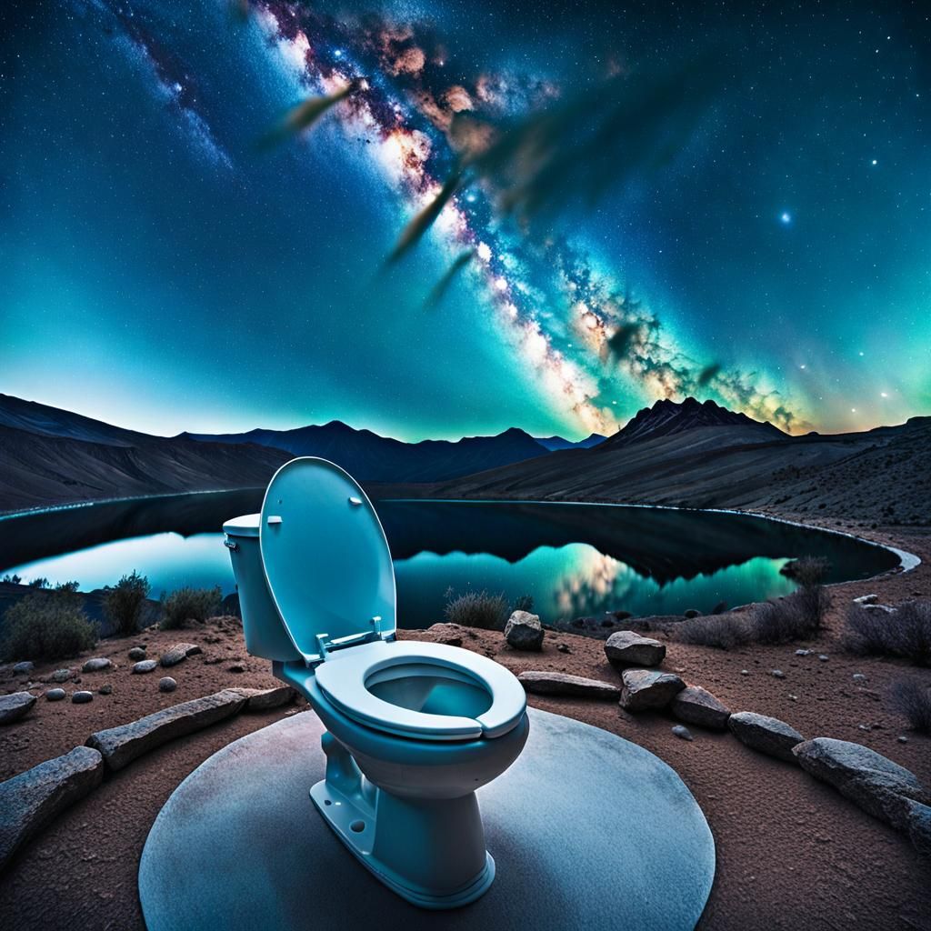 Toilet Seat in Space: A Hyperrealistic Film Still