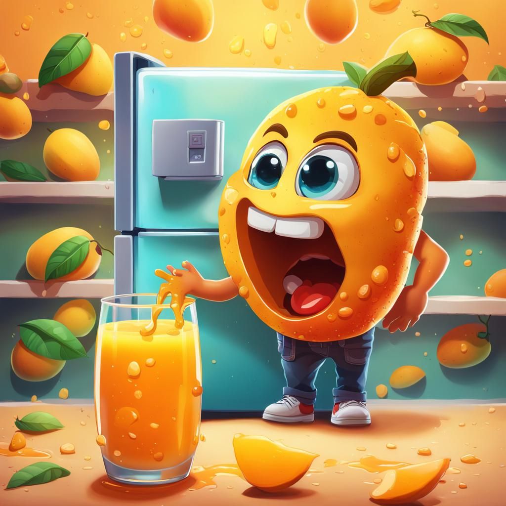 Surprised Mango Finds Juice: Chibi Splash Art
