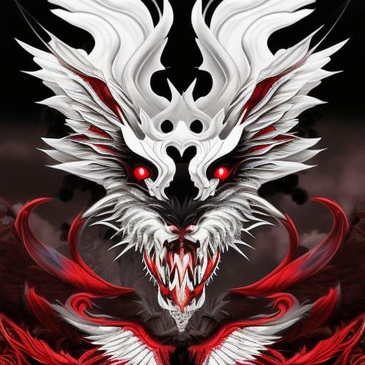 Eerie Asian Steampunk Chimera with Symmetrical Wings