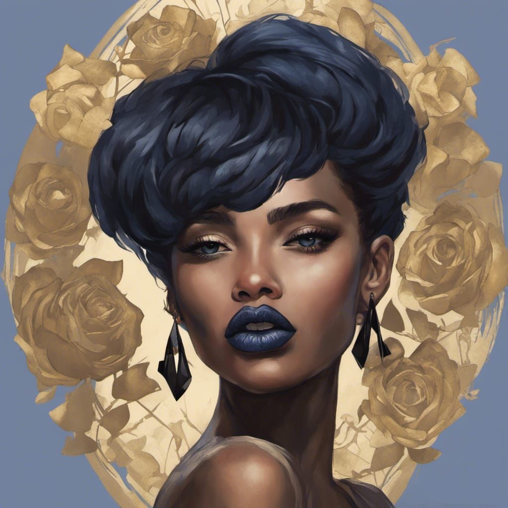 Woman with Black Roses, Hyperdetailed Portrait