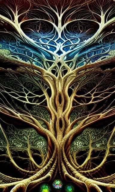Psychedelic Tree of Life with Fractal Patterns