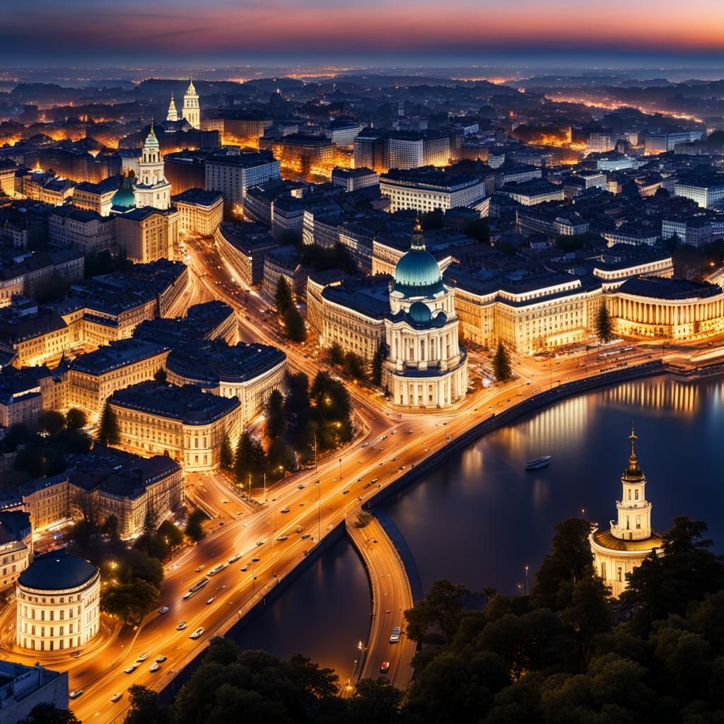 Belgrade Skyline at Night in Digital Art Style