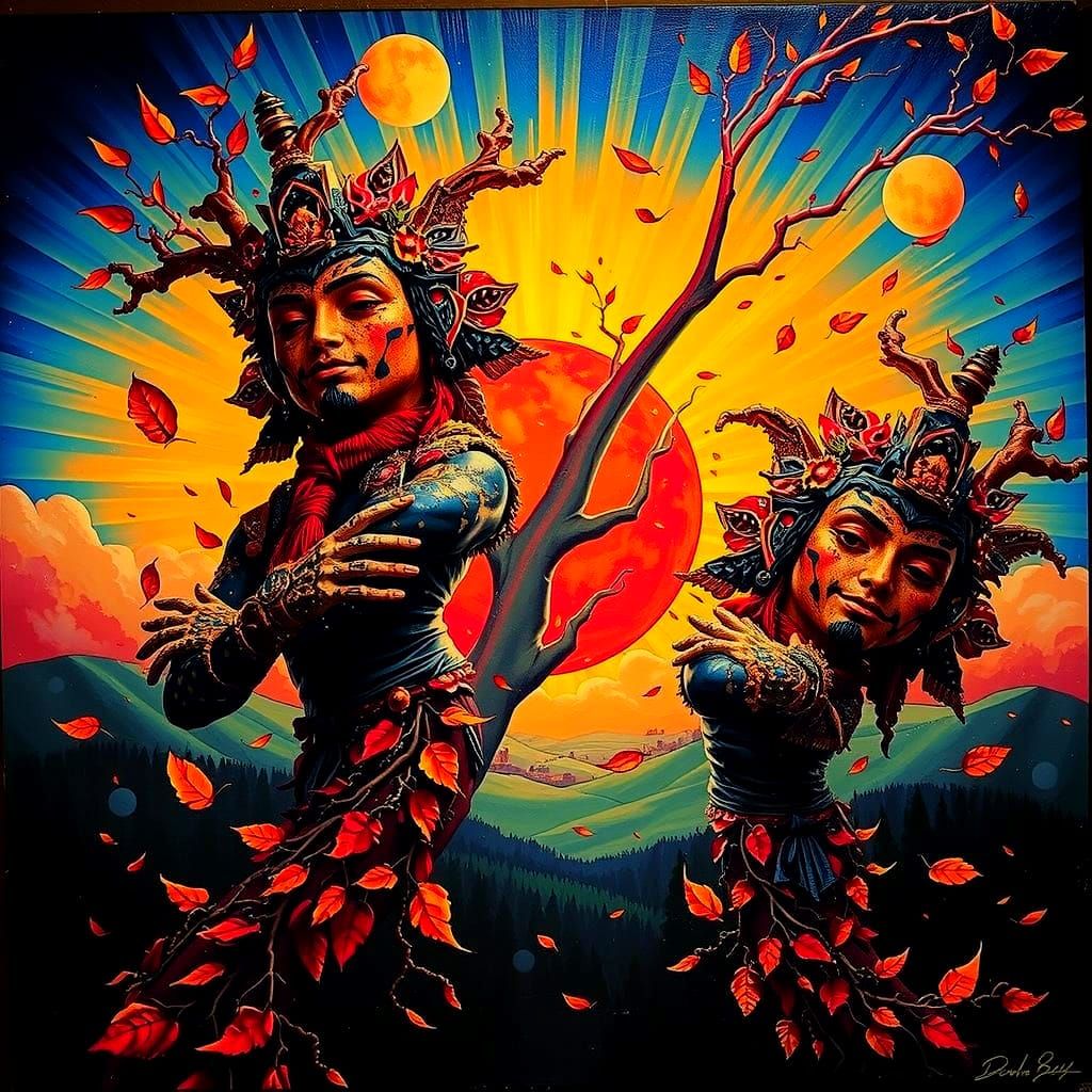 Vibrant Landscape with Golden Leaves and Pink Skin