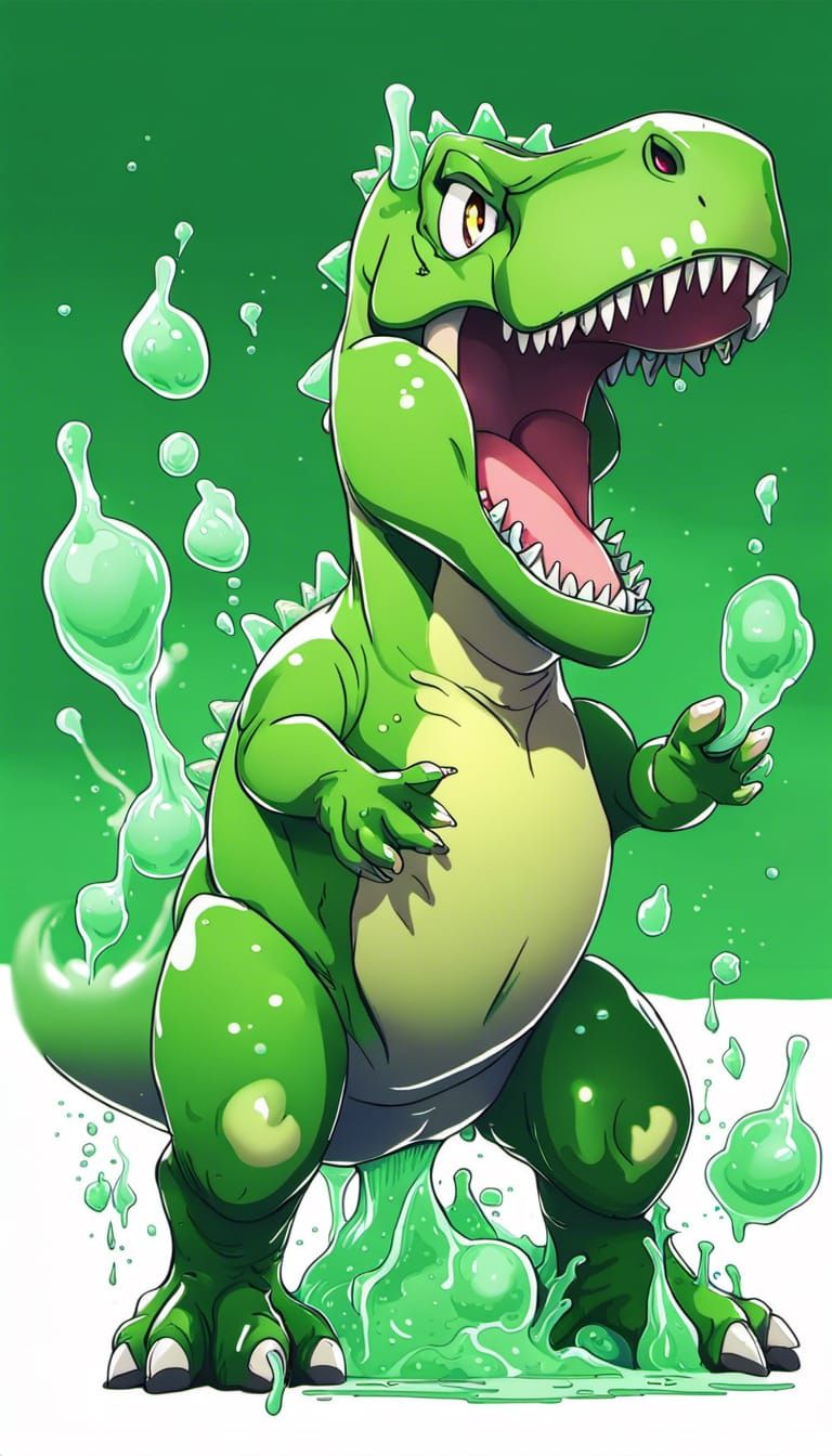 Oozing Green T-Rex in Anime Style