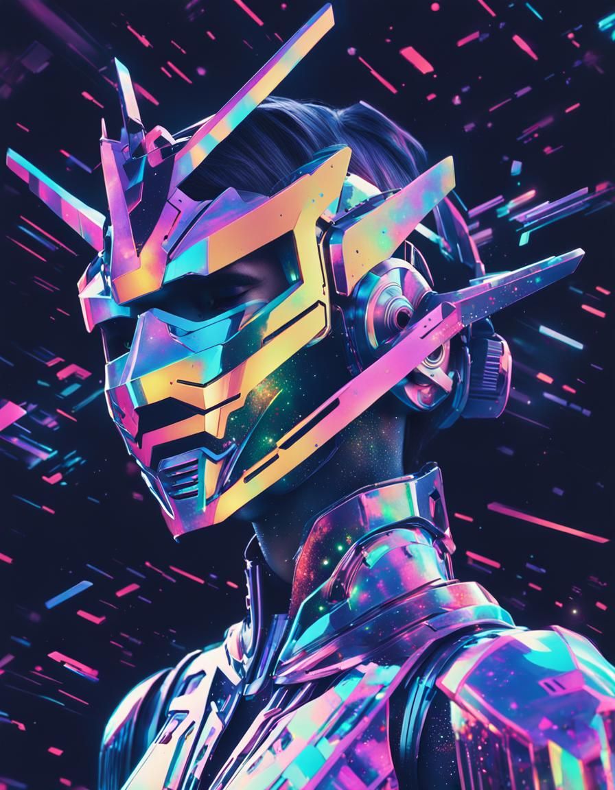 Synthwave Space Guardian with Holographic Mask